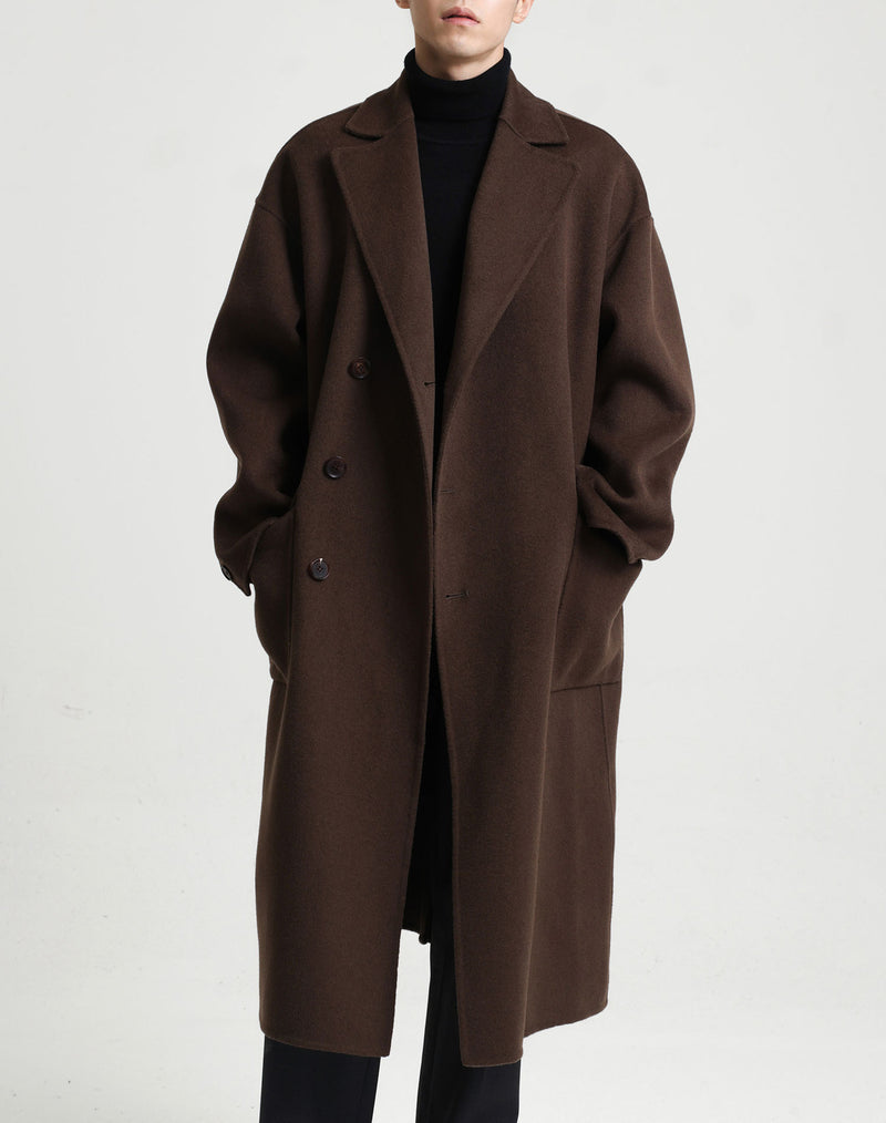 Long Double-faced Wool Overcoat Men