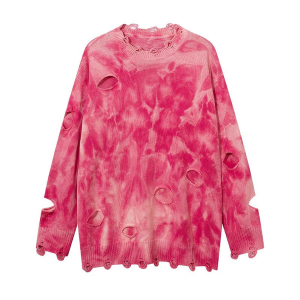 High Street American Beggar Style Tie-dyed Ripped Sweater