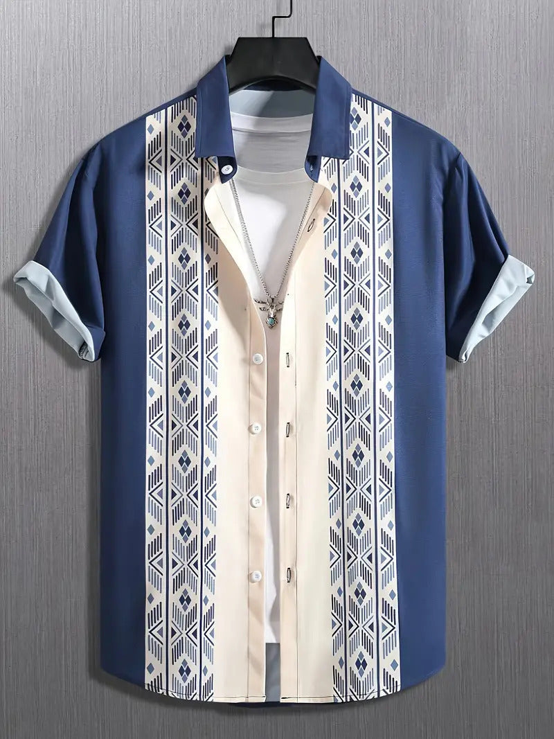 Casual All-matching Geometric Short Sleeve Shirt