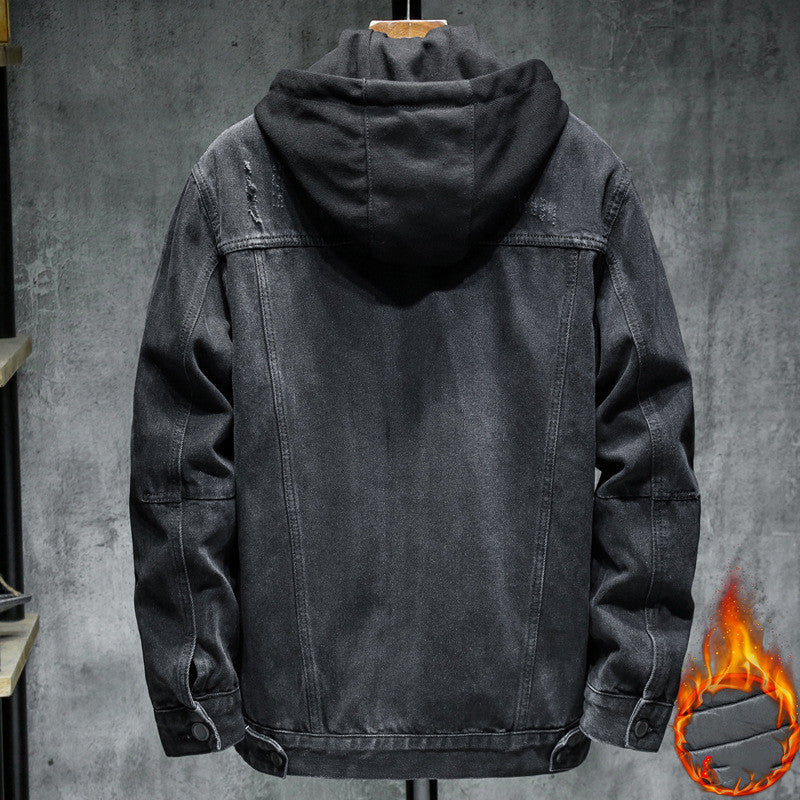 Thick hooded denim jacket men