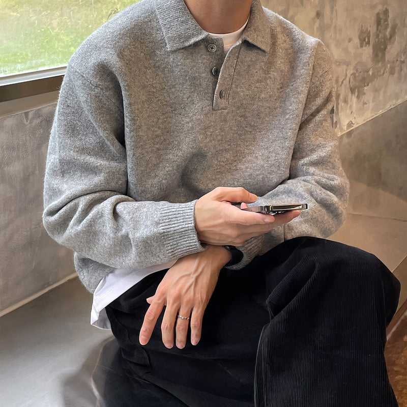 Men's Autumn And Winter Long Sleeve Lapel Knitwear