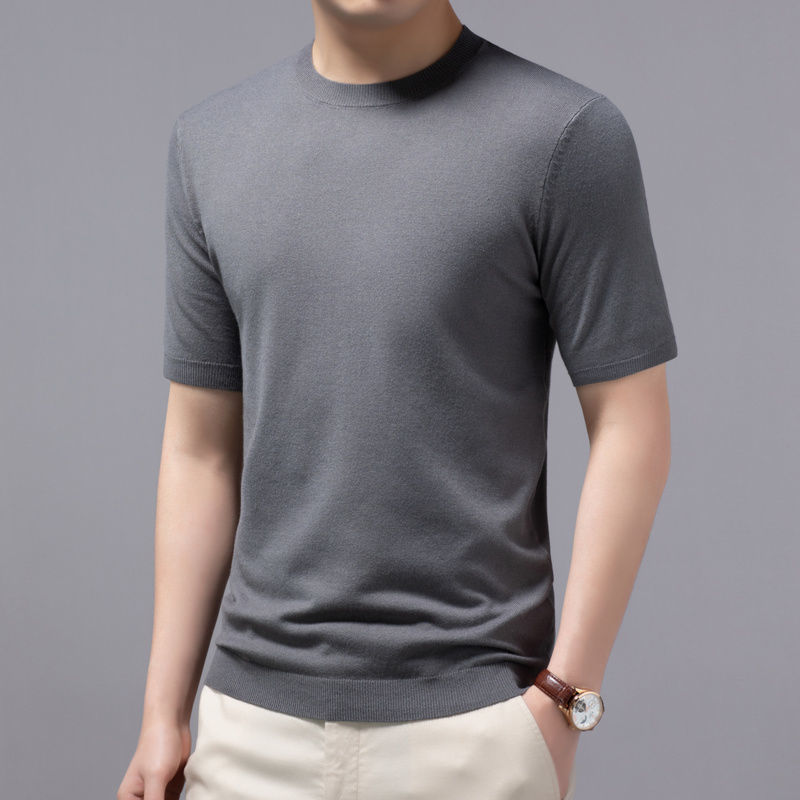 Spring And Summer Knitted Round Neck Short-sleeved Shirt Bottoming Shirt For Men