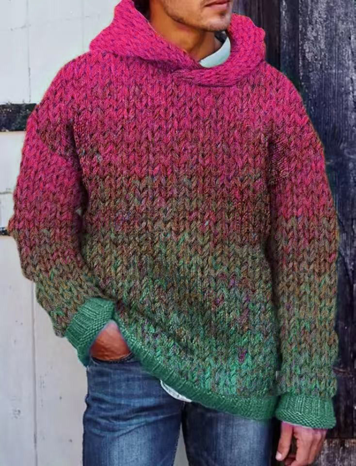 Acetate Fiber Men's Heavy Classic Style Woven Hooded Sweater