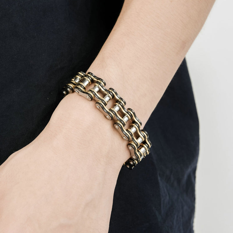 Black Gold Bicycle Bracelet Titanium Steel Men
