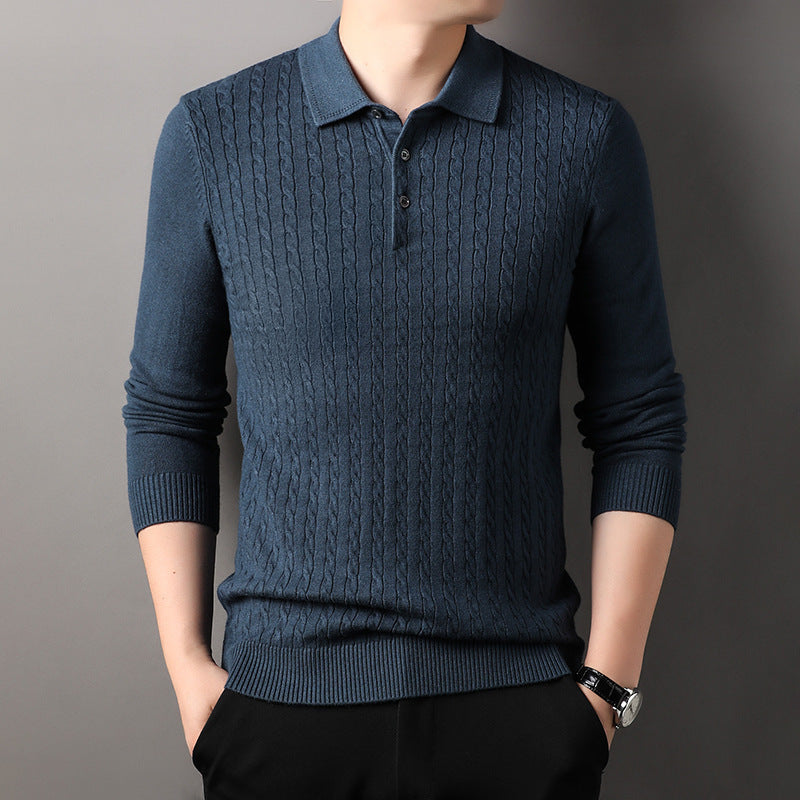 Twisted Floral Polo Long Sleeve Loose Casual Bottoming Sweater For Men