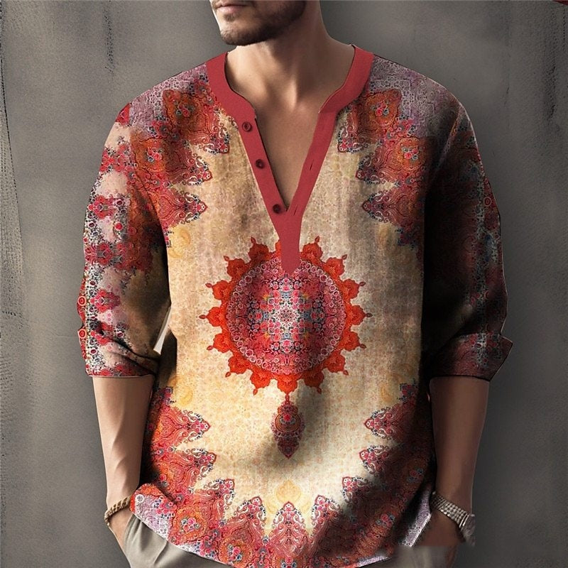 Printed Casual V-neck Men's Loose Jacquard Sweater