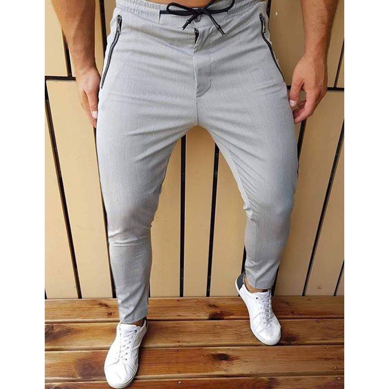 New Men's Zipper Tether Casual  Men's Pants