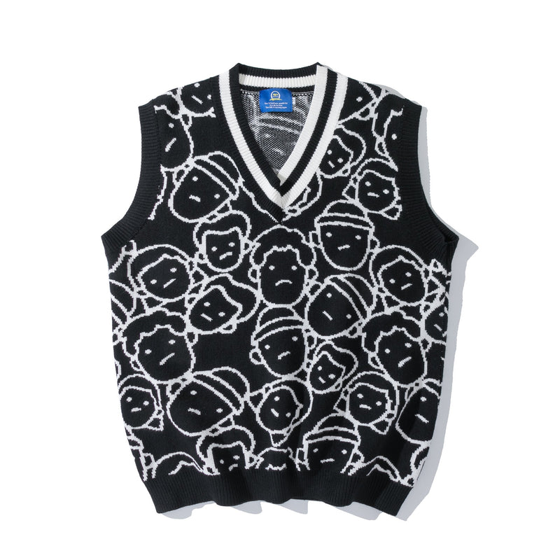 Knit Couple Printed Sleeveless Sweater