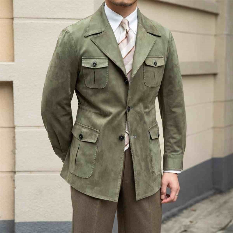 Vintage Multi-pocket Men's Italian Casual Plankton Handsome Trench Coat