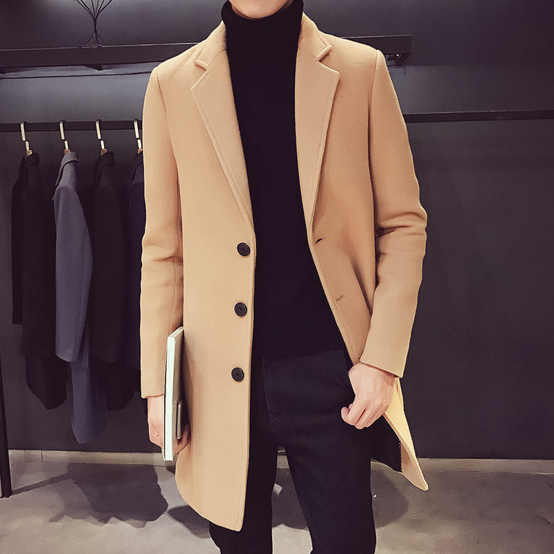 Men's mid-length slim fit trench coat