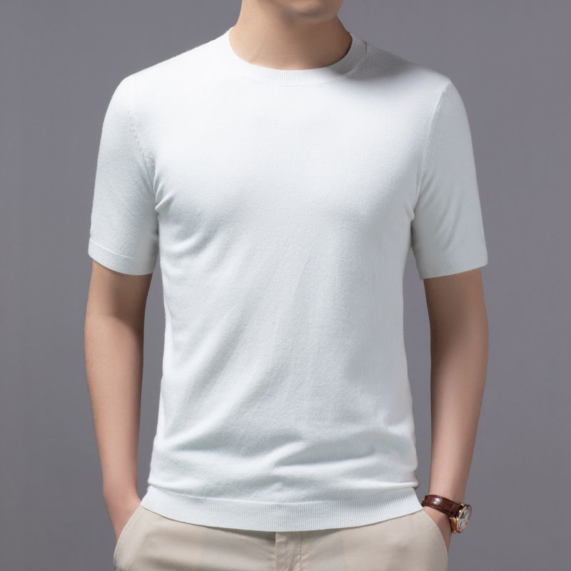 Spring And Summer Knitted Round Neck Short-sleeved Shirt Bottoming Shirt For Men