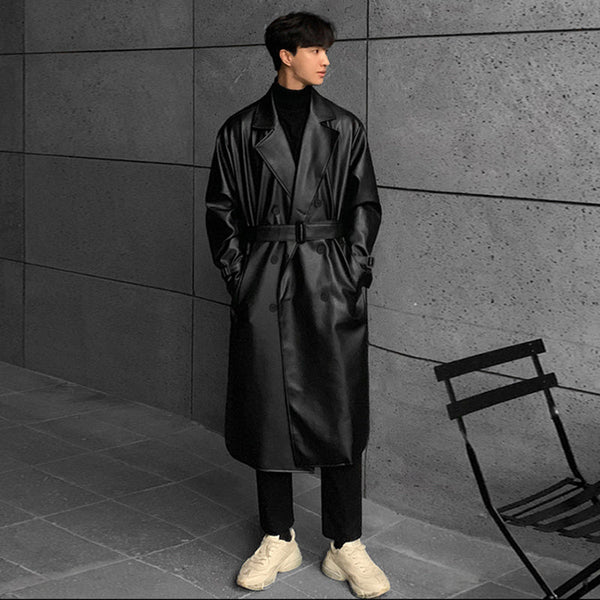 Men's Mid-length Double-breasted Leather coat