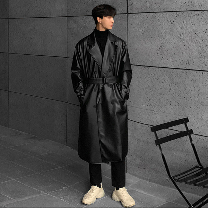 Men's Mid-length Double-breasted Leather coat
