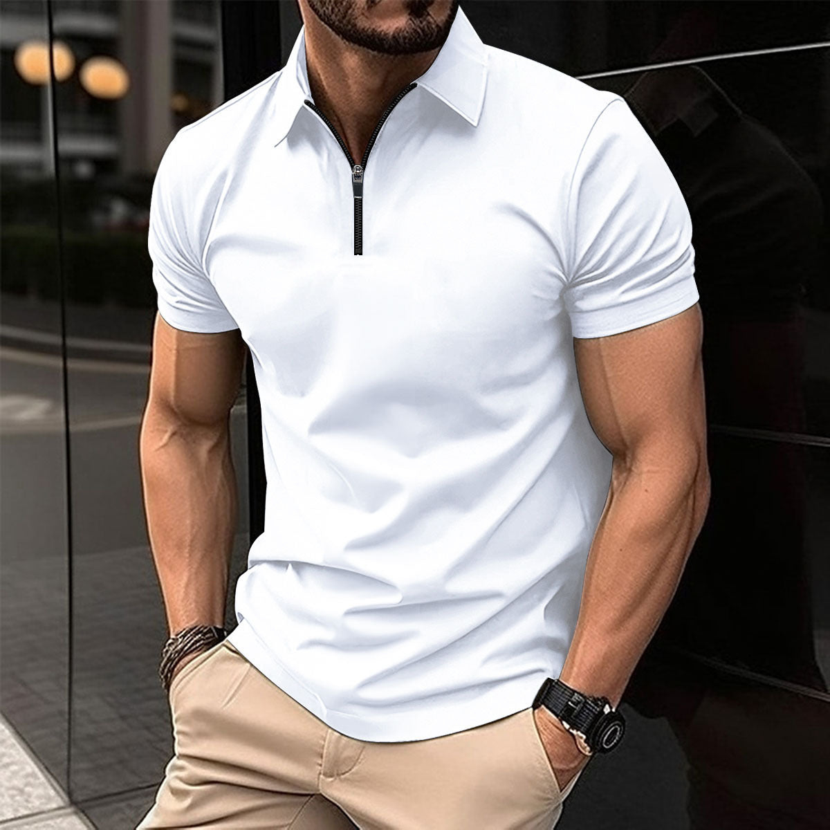 Summer Zipper Solid Color Men's shirt