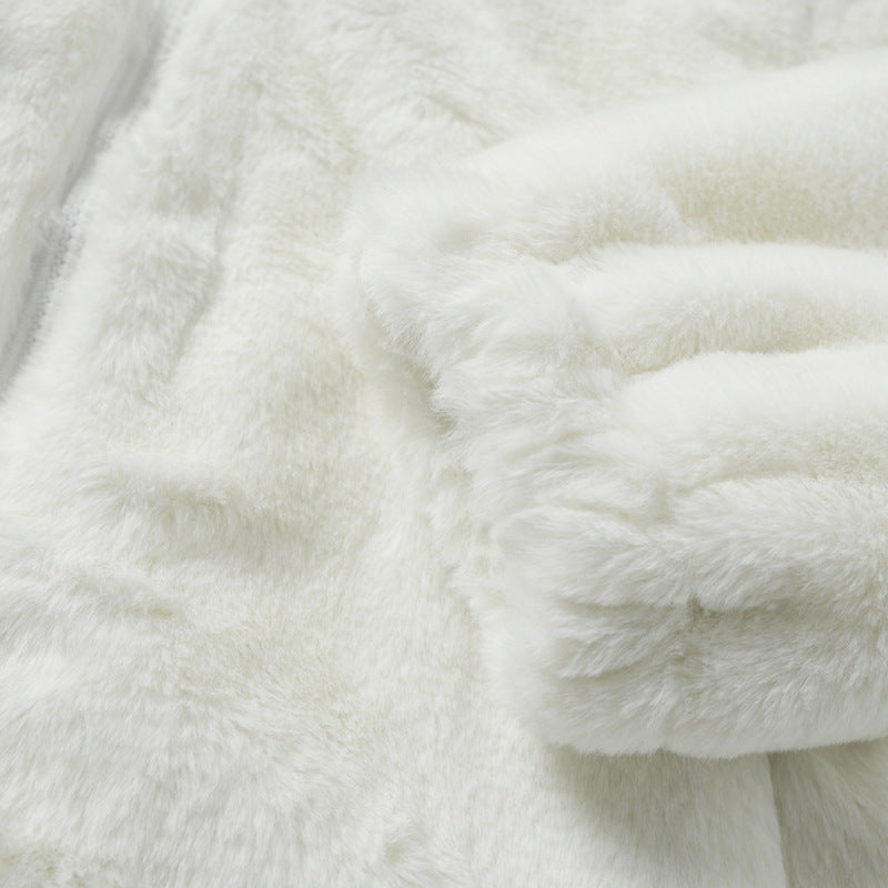 Men's Hip Hop Letter Embroidered Rabbit Fur Jacket