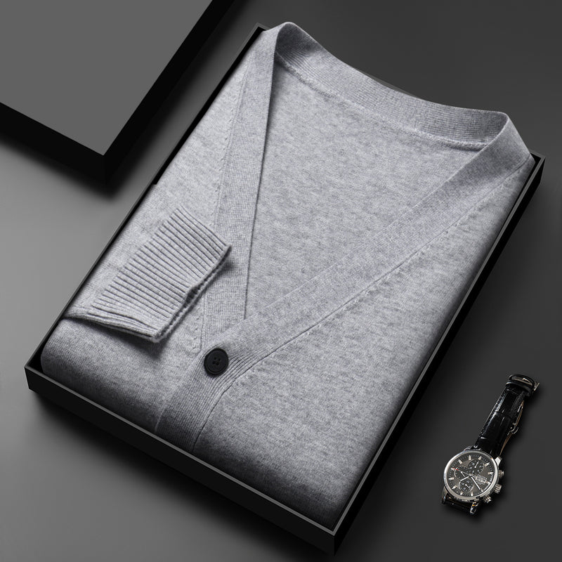 Men's Knitted Cardigan Solid Color And V-neck Sweater Coat For Men