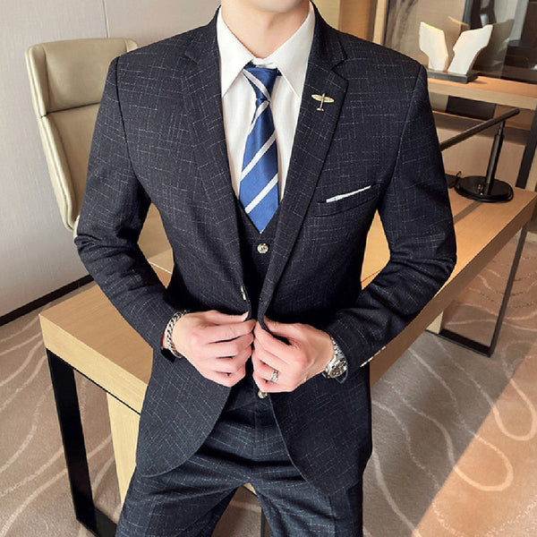 Mesh Plaid Tuxedo Three-piece Suit