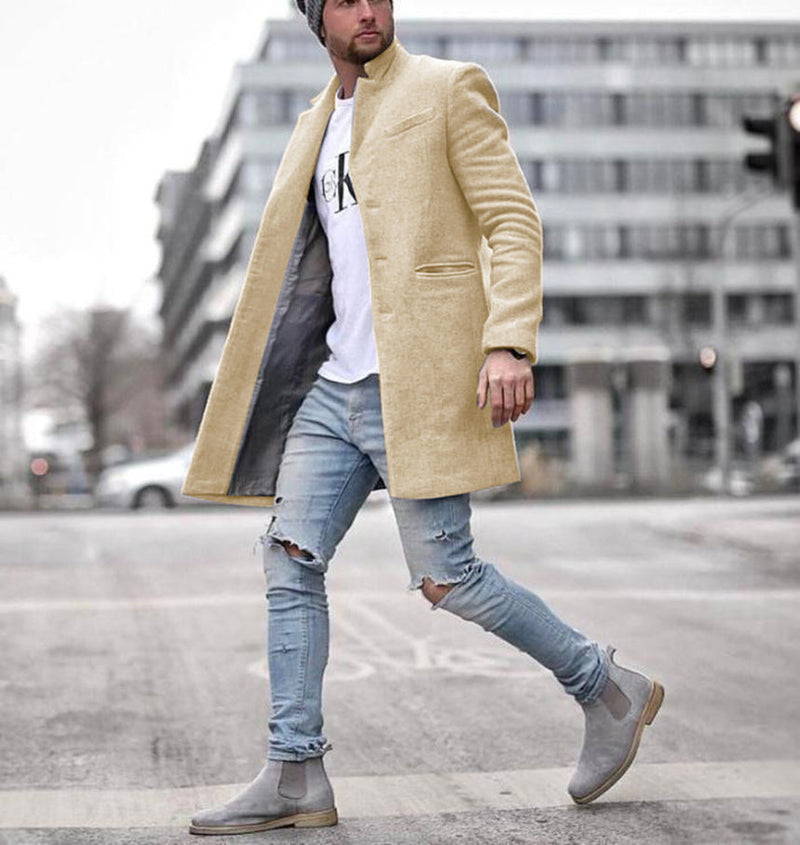 Men's long woolen trench coat