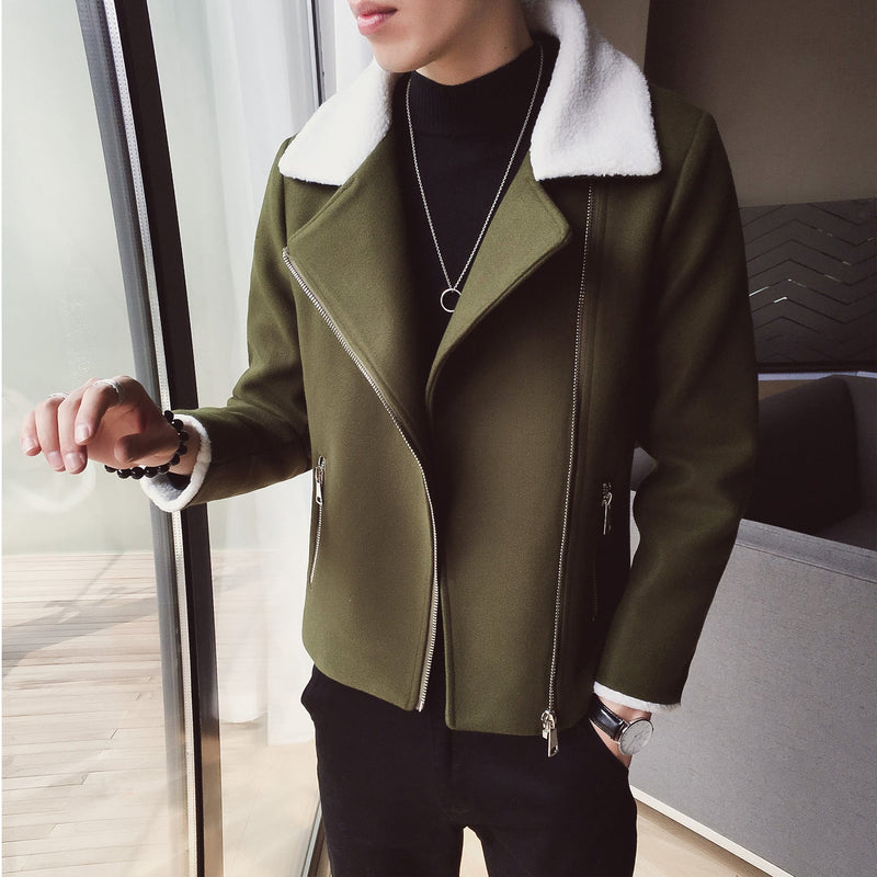Lambs Wool Short Diagonal Zipper Jacket