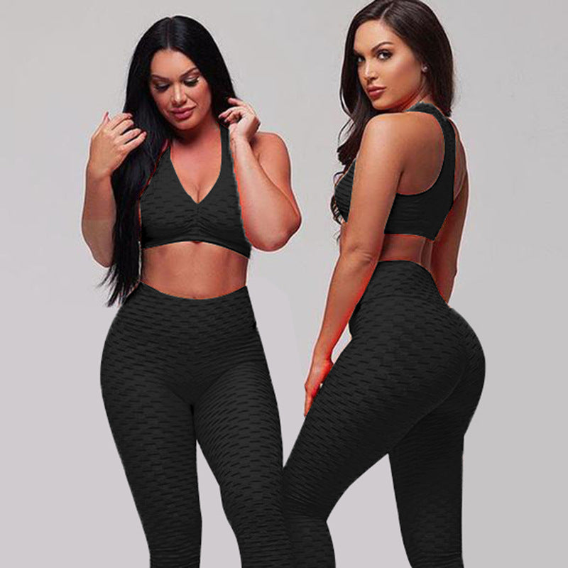 sexy hips jacquard yoga set sports hips leggings fitness set