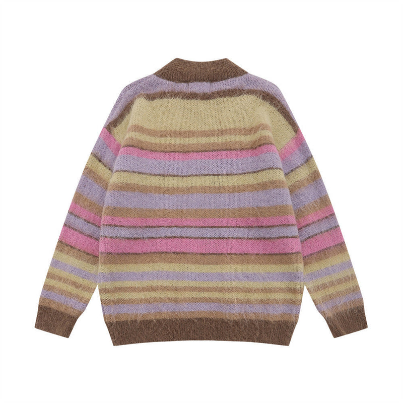Rainbow Striped Stand Collar Thickened Sweater