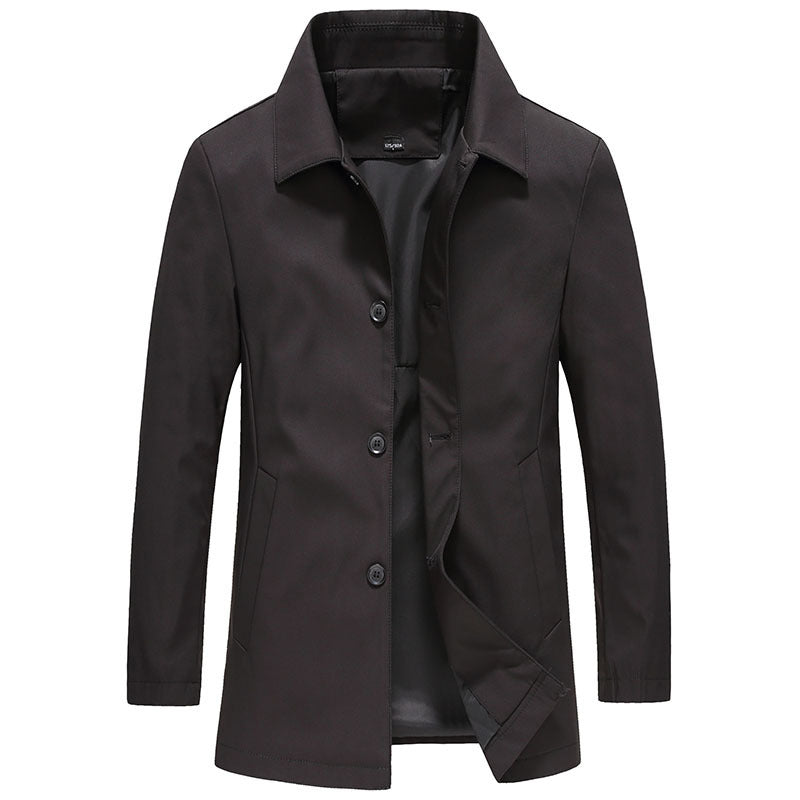 Fall Men Polo Collar Solid Color Business coat