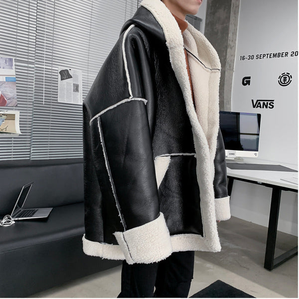 Hooded zipper fashion lambskin coat