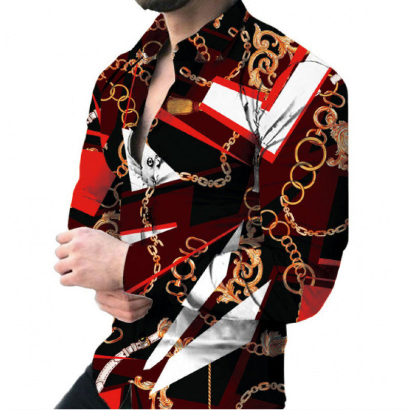 European And American Men's Long-sleeved Casual Printing Shirt