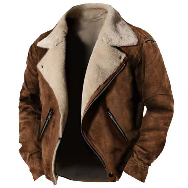 Casual Polo Collar Zipper Jacket Thickened fur Coat