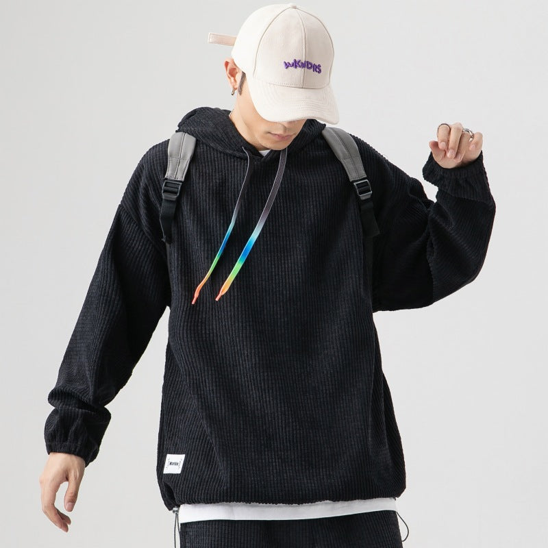 Corduroy Solid Color Pullover hooded Jacket For Middle School Students
