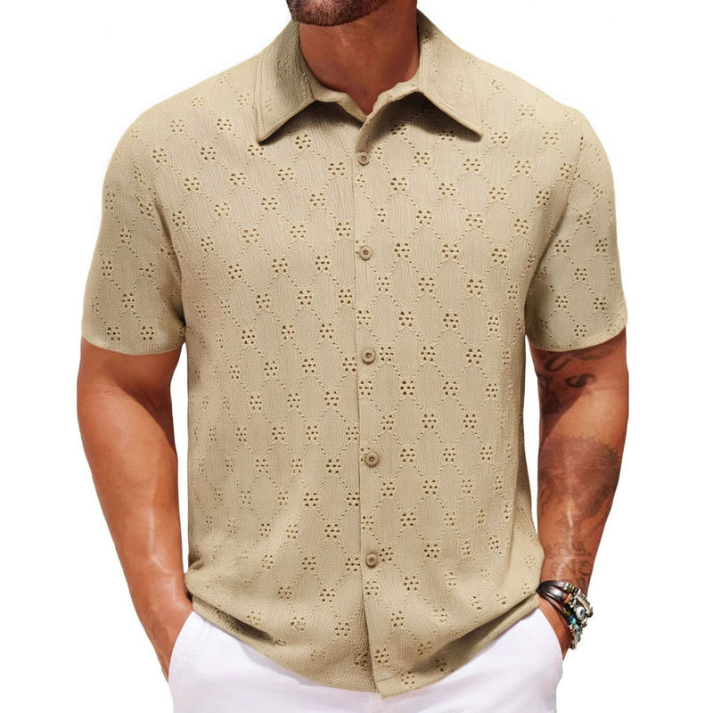 Hollow Jacquard Summer Casual Short Sleeve shirt for men