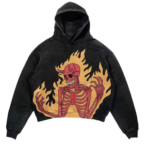 Fleece-lined Printed Hooded Sweater