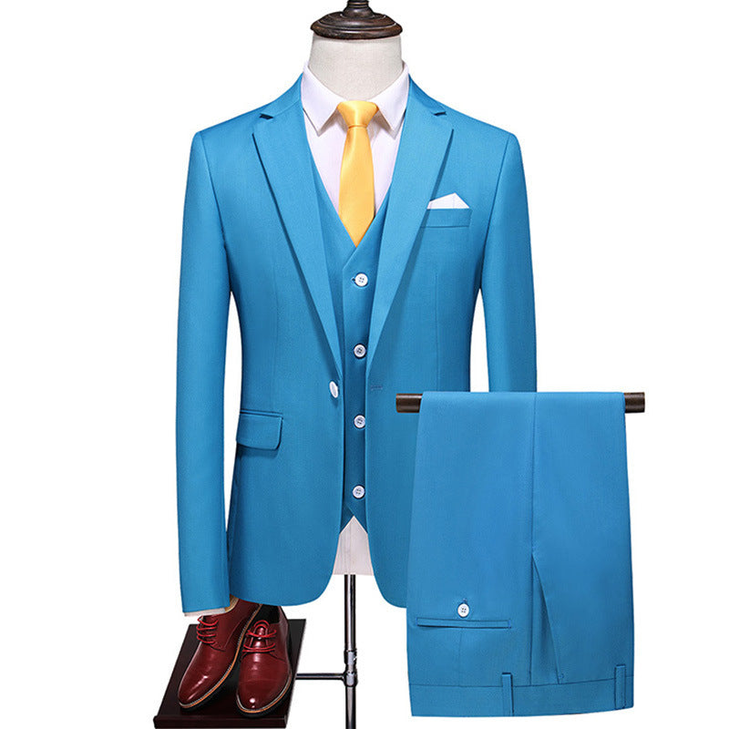Men's Three-piece Evening Dress Banquet Wedding Korean Style Solid Color Suit