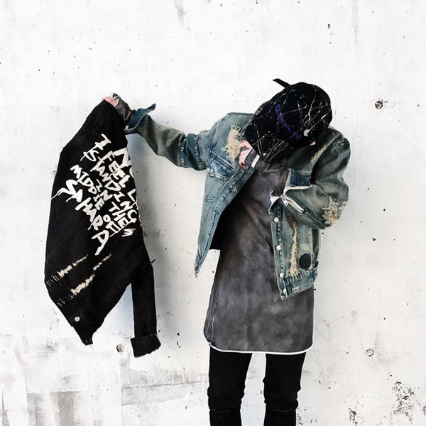 letter printed Graffiti font black blue men and women jacket