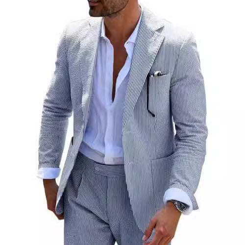 Men's Two-piece Suit Seersucker Summer suit