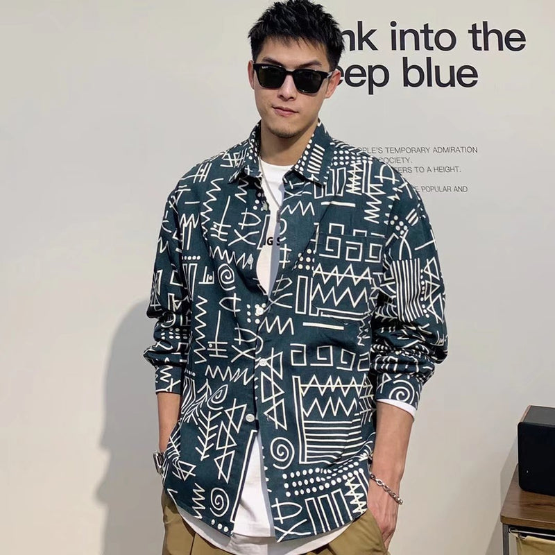 Men's Personalized Geometric Print Long Sleeve Shirts