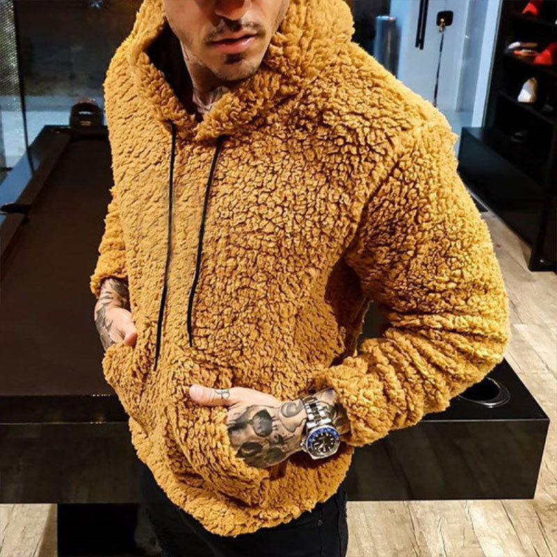 Letter Print Men's Drawstring Velvet Long-sleeved Hoodie