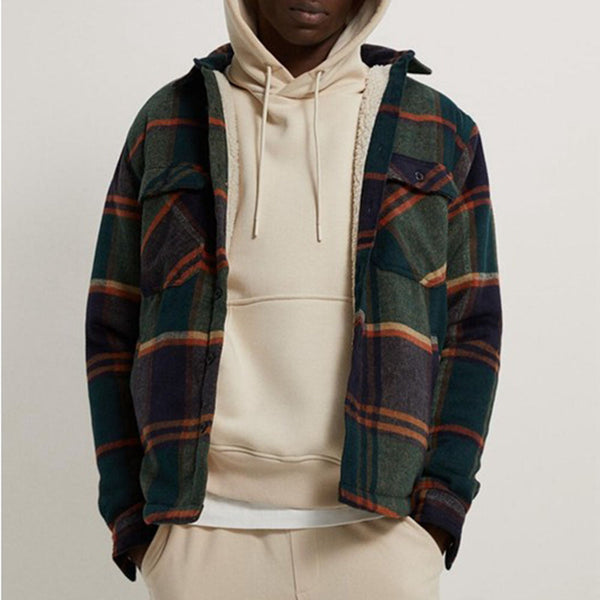 New Men's Thickened Fleece Plaid Shirt Jacket