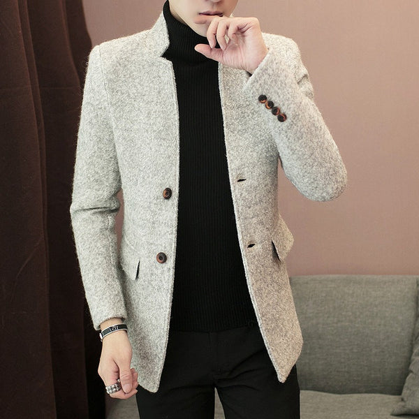 Youth Mid-Length Windbreaker Woolen Men's Jacket