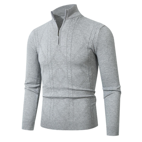 Rhombus Men's Casual Stand Collar Long Sleeve Half Zipper Sweater