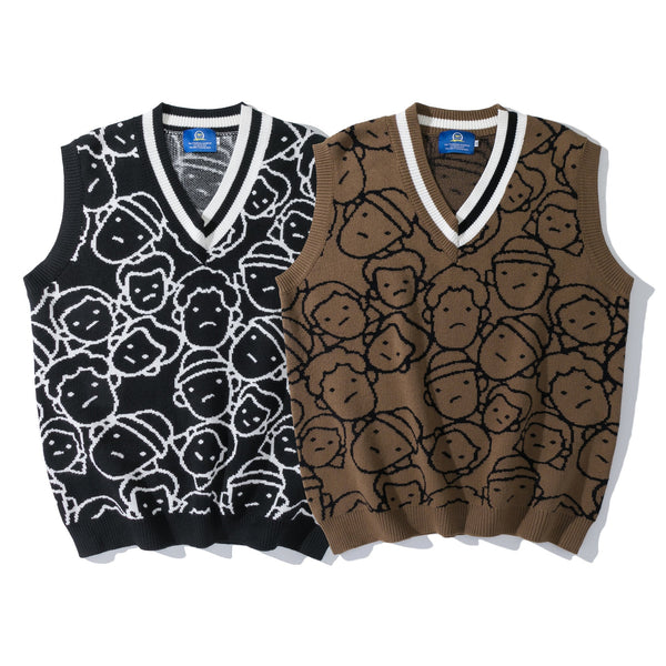 Knit Couple Printed Sleeveless Sweater