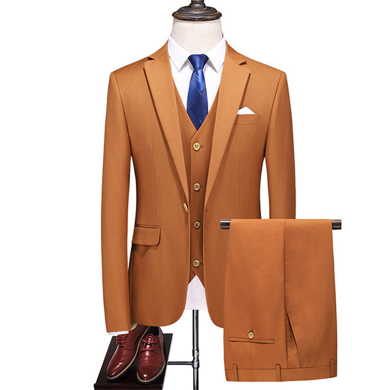 Men's Three-piece Evening Dress Banquet Wedding Korean Style Solid Color Suit