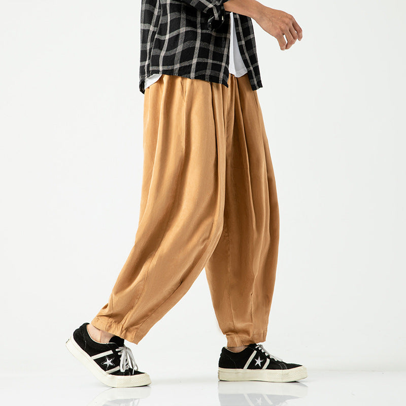 Plus Size Cropped Pants Men's Loose Straight Lantern Wide-leg Pants