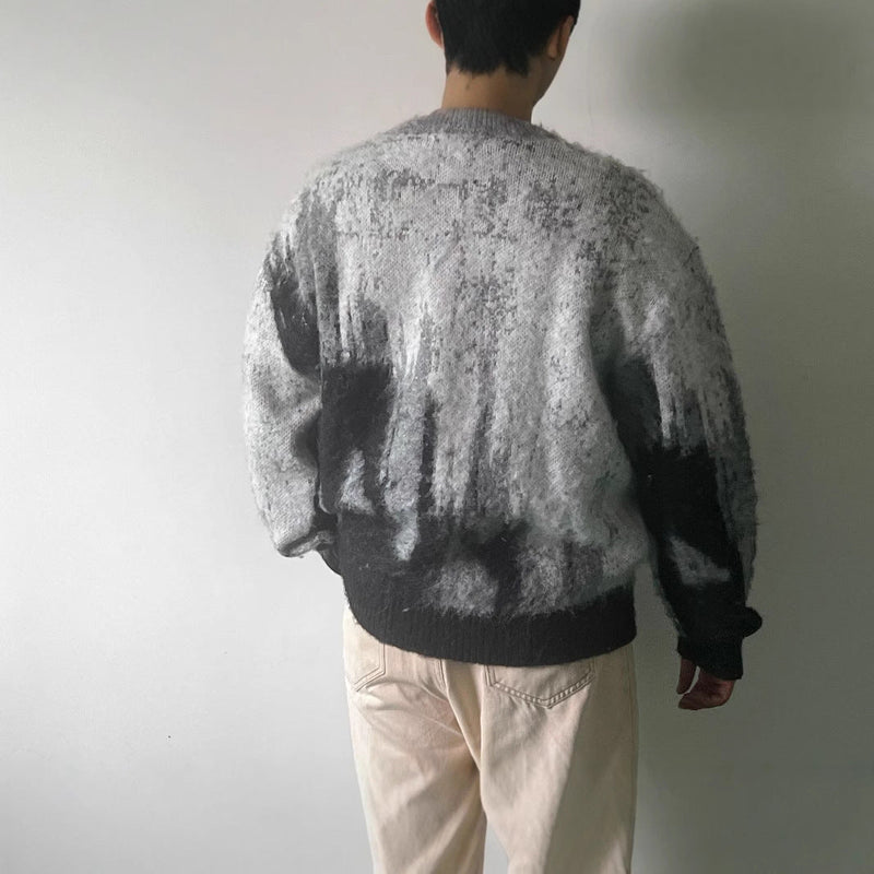 Mohair Soft Glutinous Color-block Crew Neck Knitted Sweater