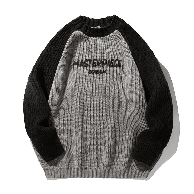 Raglan Sleeve Color Contrast Patchwork Design Sweater