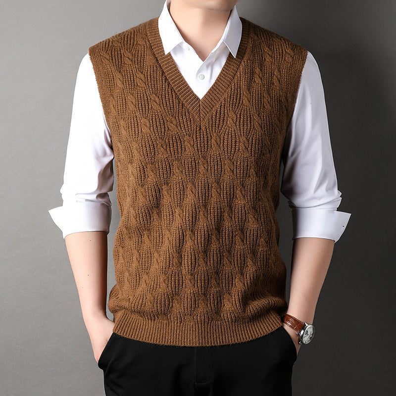Men's Twisted Loose Middle-aged Knitted Dad Vest