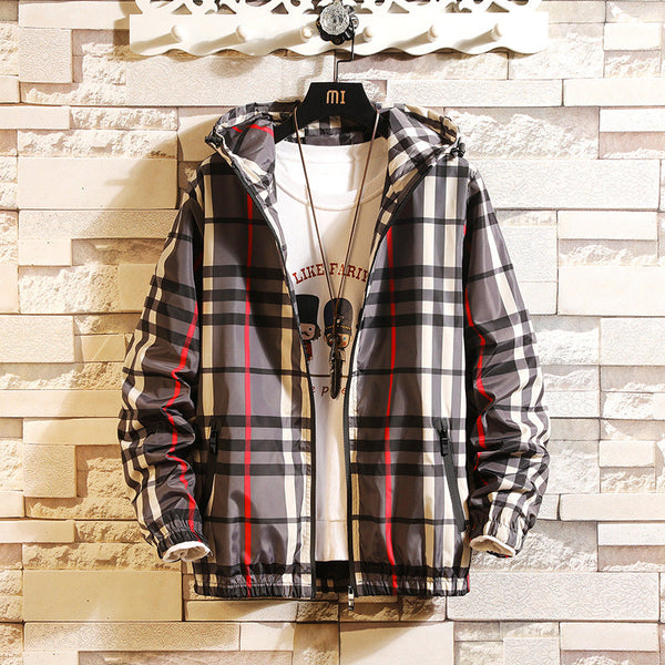 Men's Slim Hooded Plaid Jacket