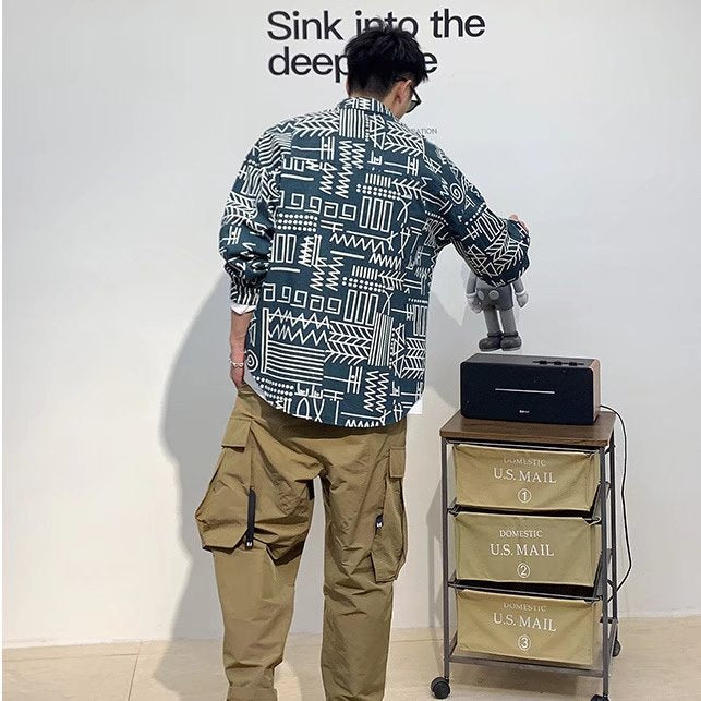 Men's Personalized Geometric Print Long Sleeve Shirts