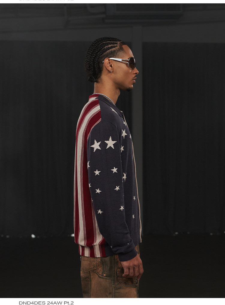 American Retro Flag XINGX Printed Striped Sweater