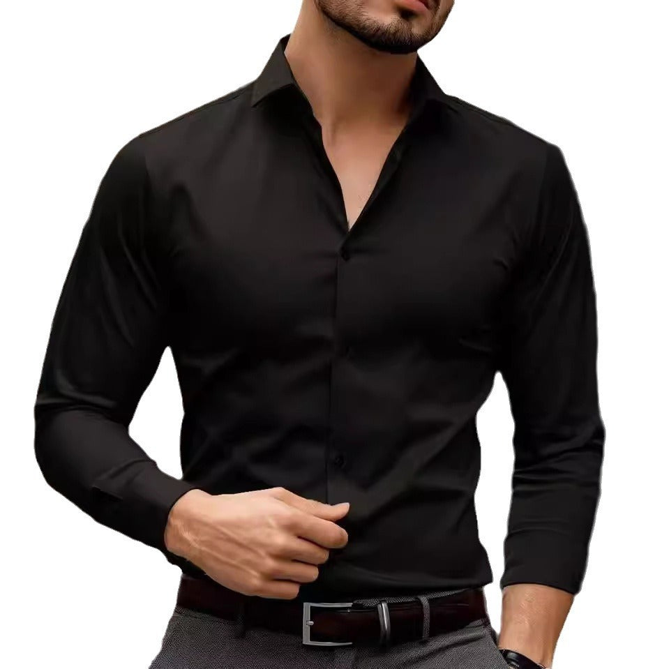 Business Lapel Solid Color Long Sleeve Casual shirt
